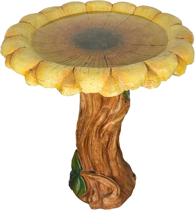 SKYFIRE 24.4" Outdoor Bird Bath -Concrete Birdbaths & Supports with Sunflower Birdbath Bowl and Woodtone Pedestal for Garden, Patio, Lawn, Yard -19.6”Dia. X 24.4”H Garden Decor Statue Bird Baths