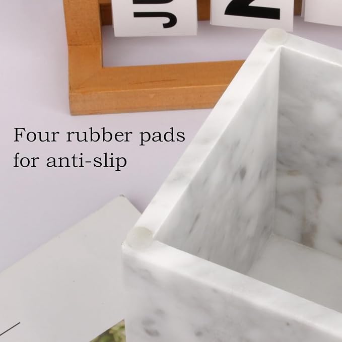 Natural Marble Square Tissue Box Cover ,Stone Modern Decorative Sturdy Napkin Box Holder Case,Facial Paper Organizer for Bathroom Vanity Toilet Countertop,Kitchen (1, Carrara White, 5.71*5.71*5.51)
