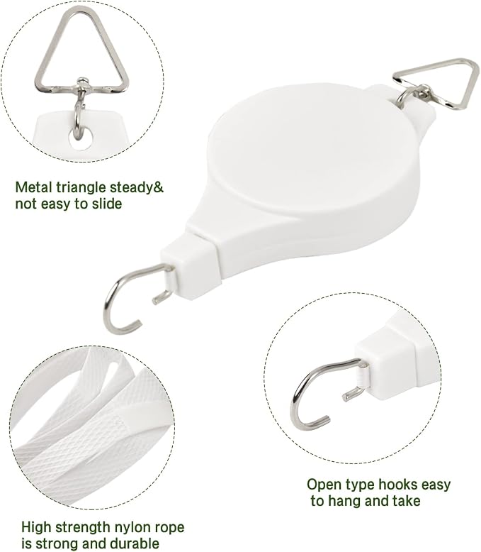 Sungmor Plant Pulleys 3PC White Adjustable Plant Hangers, Indoor Outdoor Retractable Hanging Plant Hook, Telescopic Higher Lower Easy Reach Ceiling Hooks for Hanging Flower Basket Planter Bird Feeder