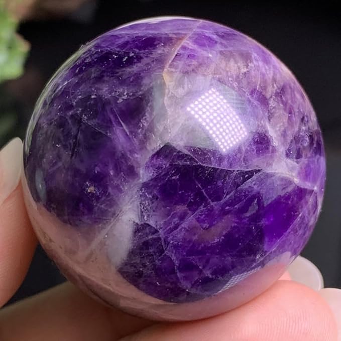 2-2.4 inch Natural Amethyst Crystal Ball with Stand, Hand Polished Purple Quartz Sphere, Reiki Healing Decorative Sphere, Chakra Energy Stone Crafts, Feng Shui Home Desktop Ornament