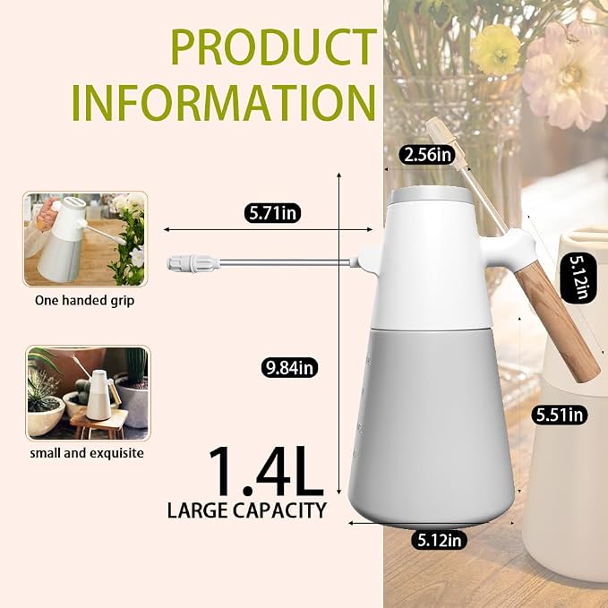 1.4L Electric Spray misting Bottle，Water Sprayer in Lawn and Garden, Outdoor Plants，Cleaning，Weeding; 180° Adjustable Long Nozzle; 2 Spray Modes; Battery Powered; Wood-Grain Handle