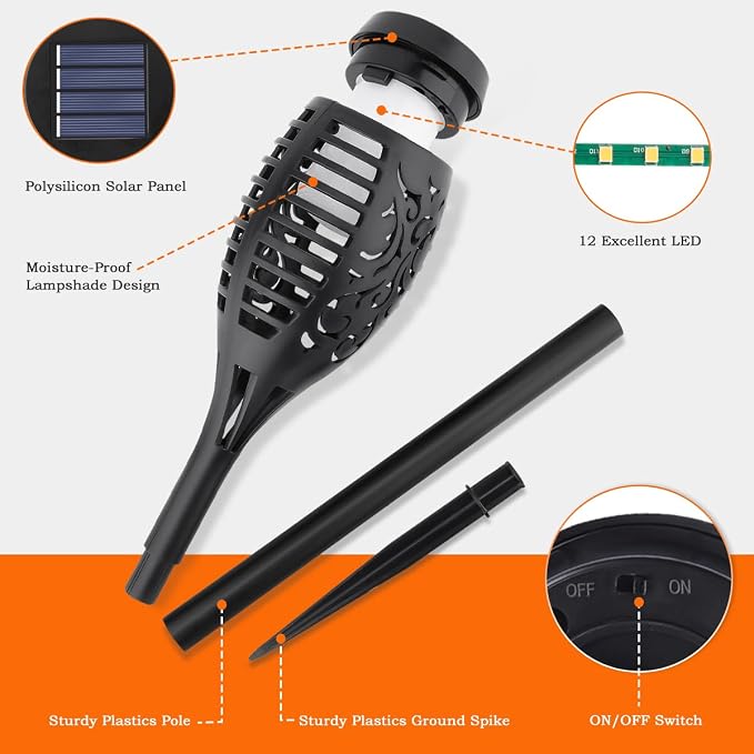 10Pack Solar Lights Outdoor, Solar Torch Lights Outdoor Flickering Flame for Outside Decorations, Waterproof Garden Light Solar Powered , Torches Flame Light for Outside Yard Patio Lawn Garden Decor