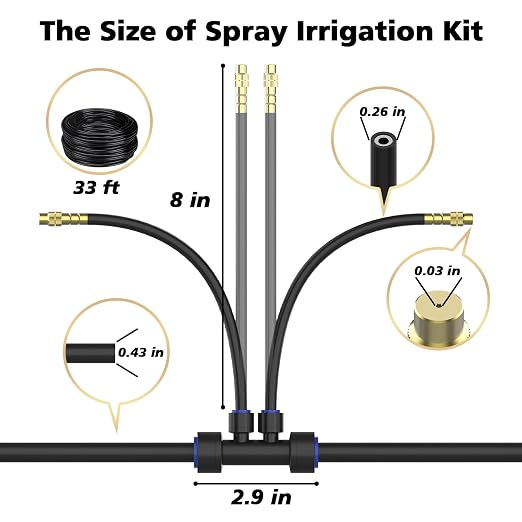 Drip Irrigation System 2 Ports - 360°Adjustable Garden Watering System 33FT with 20 Nozzles, Drip Irrigation Kit for Garden, Yard, Lawn, Greenhouse, Plants, 2/5 inch Hose