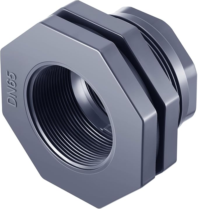 1 Pcs 2-1/2 Inch Bulkhead Fitting PVC Water Tank Connector Plumbing Pipe Threaded Bulkhead Fitting NPT for Rain Barrels, Water Tanks, Aquariums, Tubs, Pools