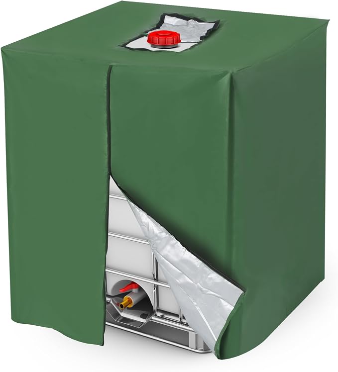 PATIKIL IBC Tote Cover 275 Gallon 420D Fabric Sunshade Waterproof Water Tank Protective Cover with Zipper for 1000L Outdoor Garden Water Ton Rain Barrel, Green (120 * 116 * 100cm)
