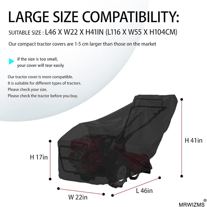 Tiller Cover, Rototiller Cover, 420D Oxford Fabric UV, Waterproof, Dustproof, Universal rototiller Cover with Black Protective Bag