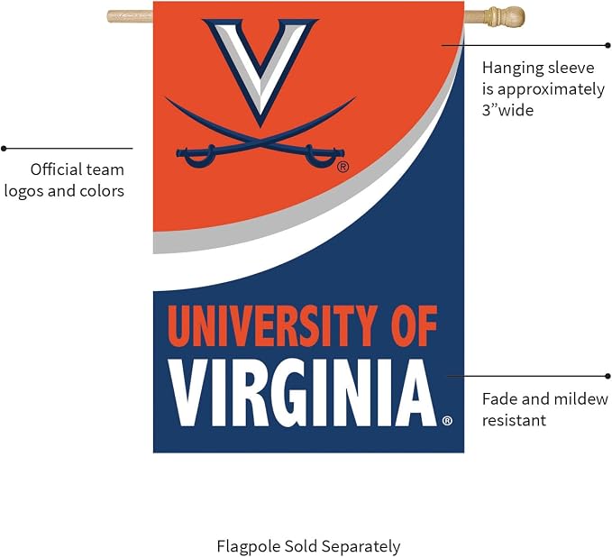 NCAA University of Virginia House Flag, 28 x 44, Double Sided Garden Flags for Outside, Outdoor College Flags & Banners for Gardens Patio, Indoor Wall Decor Flag for Room