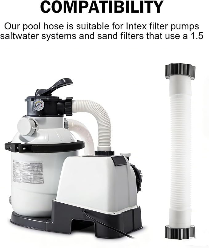 Intex 16-Inch Pool Pump Hose, 1.5-Inch Diameter Pool Sand Filter Pump Hose, Suitable for Intex Filter Pump and Saltwater System, Compatible with 26371CA, 28647EG, 26371EH, Polyethylene Material