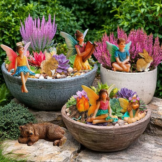 Mood Lab Fairy Garden Figurines - Camping Set (9 pcs) - Miniature Decorative Statues & Accessories - Outdoor & Indoor Garden Decor