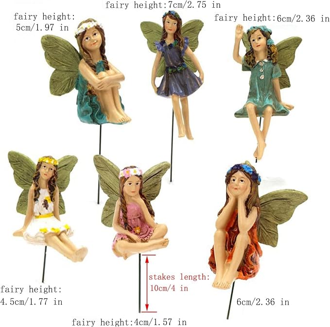 CUIWEI 6 Pcs Mini Garden Figurines Miniatures Fairies Decor for Fairy Outdoor Lawn Yard Home Decoration Indoor Lovely Vintage Resin Fairy Accessories