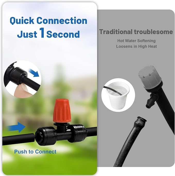 Mist Drip Irrigation System for Garden Watering 60FT, Quick-Connect Micro Misting kit for Greenhouse,Plant,Raised Bed,Vegetable,Flower. Hanging or Inground Misters Sprinkler,Sistema De Riego Por Goteo