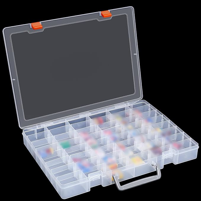 Juexica 1 Pcs Large 48 Grids Plastic Storage Bead Organizer Box, Tackle Box, Compartment Organizer Container with Adjustable Dividers for Jewelry Art Crafts Toys Screw Small Parts (Clear)