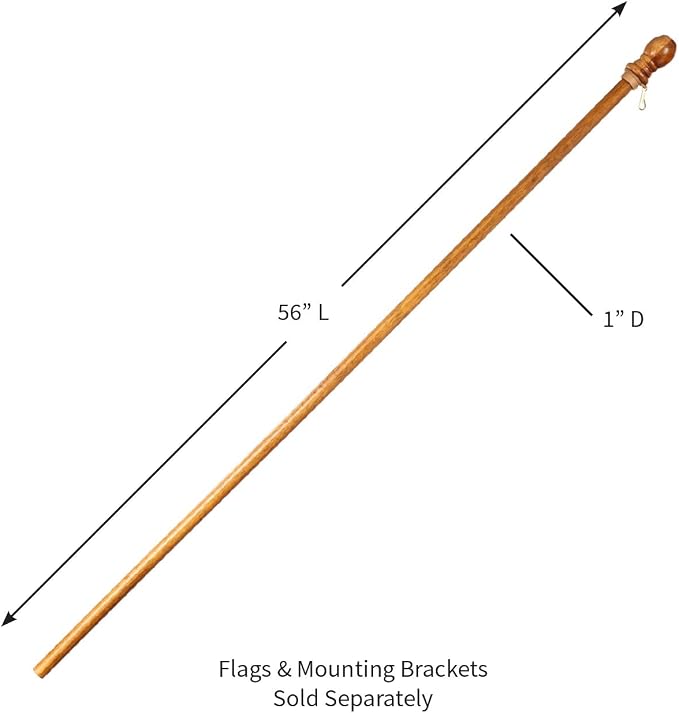Evergreen Flag 56" Solid Wood Pole for 3x5 American Estate Flag with Pole Sleeve | Weatherproof Outdoor Single Flag Holder Tangle Free Clip | Residential or Commercial