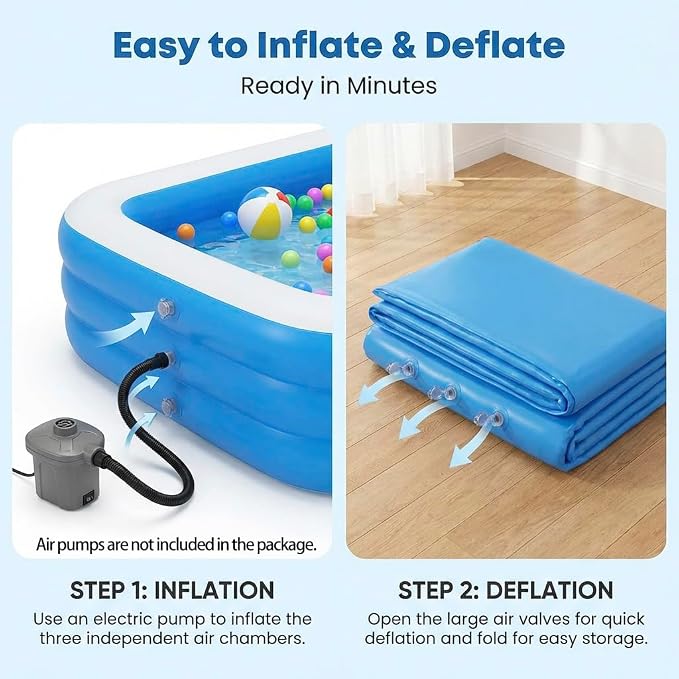 Inflatable Swimming Pool 71”×51”×24” Large Inflatable Pools, Blow Up Pools Durable Family Pool for Summer Water Party, Outdoor, Garden Backyard(180×130×56CM)