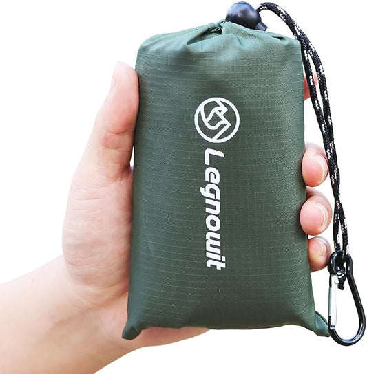 Outdoor Pocket Blanket, 55"x60" Waterproof Foldable Compact Small Picnic Blanket, Ultralight Tarp for Camping, Festival, Beach, Hiking, Backpacking, Travel, Stakes Included (Army Green)