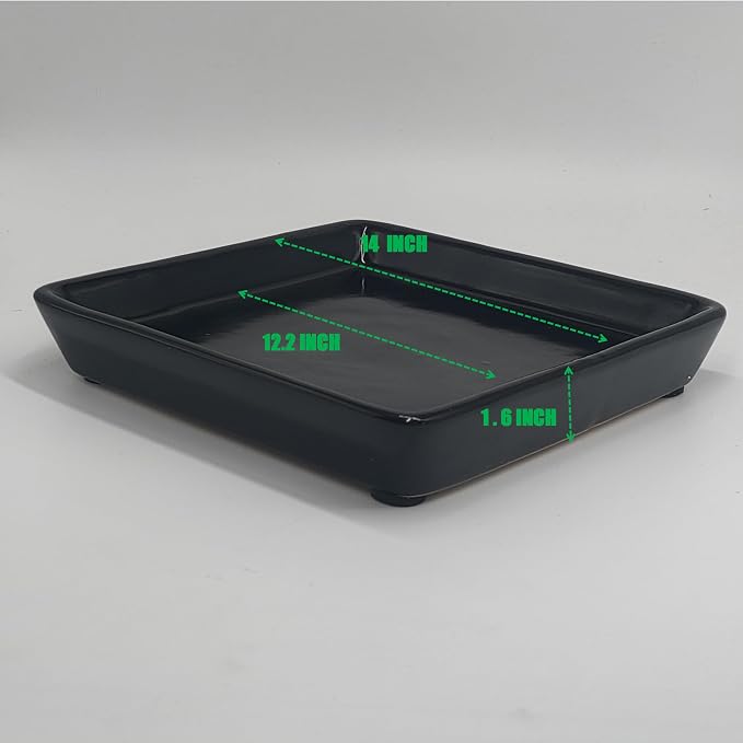 Square Ceramic Plant Saucer Tray 12 13 14 Inch Black,14" OD x12.2 ID x1.6 Deep, Sturdy Heavy Duty Glazed Planter Drip Flower pots with Catch Basin for Indoor Outdoor Plants(14" Black)