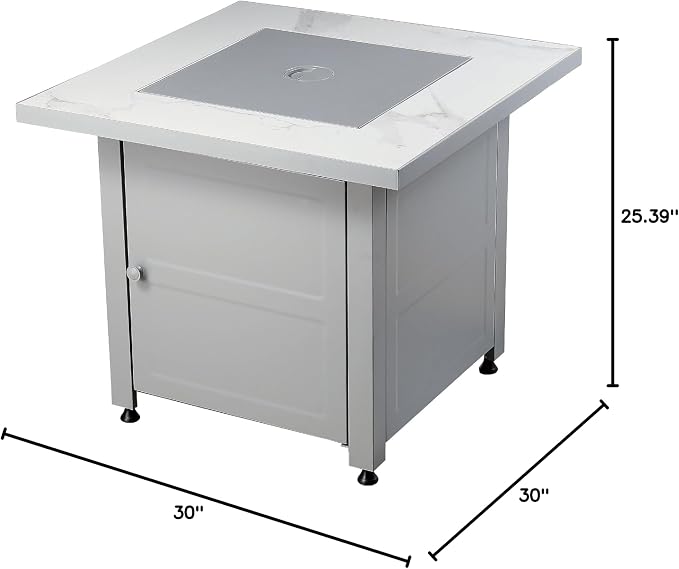 Endless Summer 30" Square Outdoor Propane Fire Pit Table with Marble Mantel | Includes White Fire Glass and Protective Cover