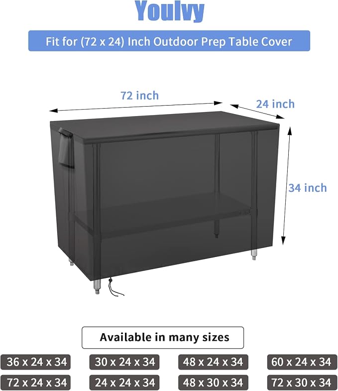 Outdoor Prep Table Cover 72 Inch,Waterproof Fadeproof UV Resistant Patio Stainless Steel Metal BBQ Table Cover All Season Protection for Outdoor Table - 72 x 24 x 35 Inch
