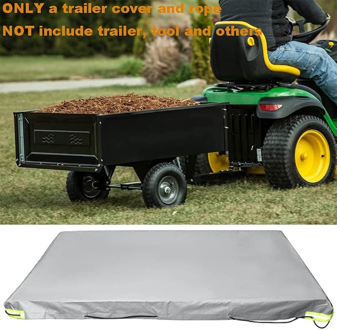 Tipping Trailer Cover for Lawn Tractor, Waterproof Heavy Duty Utility Wagon Tow Cover Garden Steel Dump Cart Cover Cargo RV Trailer Camper Covers 86.6x49x5in Siliver