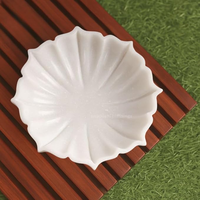 SWADESHI BLESSINGS HandCrafted Marble Lotus Bowl/Organic Modern Home Decor Bowl/Fruit Bowl/Vintage Ring Dish/Decorative Flower Dish/HouseWarming Gifts/Wedding Gifts/Urli (8 Inches)