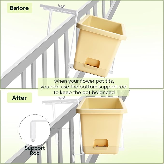 VIVIKEN Planter Box Brackets, Adjustable Flower Box Brackets for Deck Railing, 2 Pack No Drill Window Box Bracket for Outdoor Planters-White