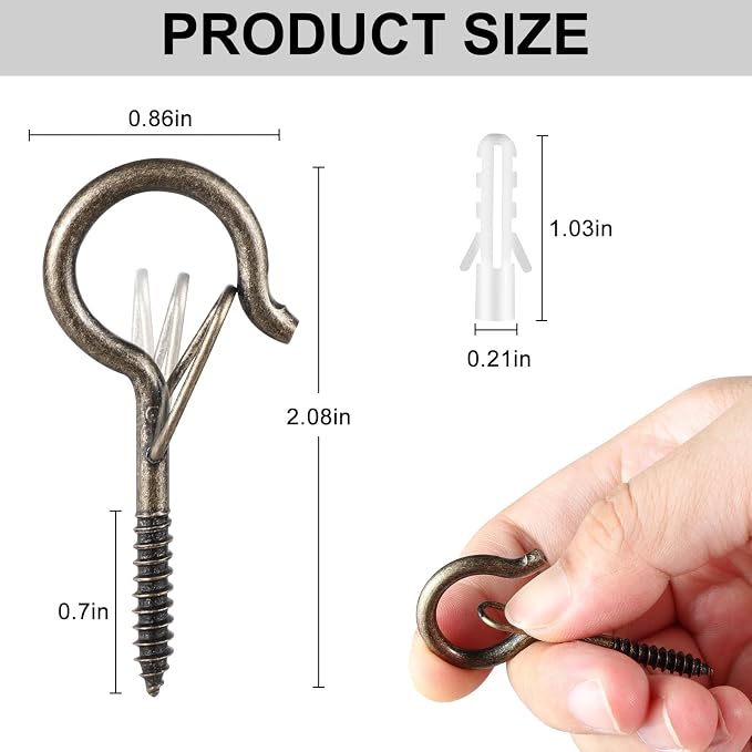 FSAH 25 PCS Screw-in Hooks for Outdoor String Lights, Q Hangers Hooks Outdoor for Outside, Swivel Hanging Basket Patio Light Hooks with Safe Buckle Screw in Planter Eye Hook for Wall Ceiling, Copper
