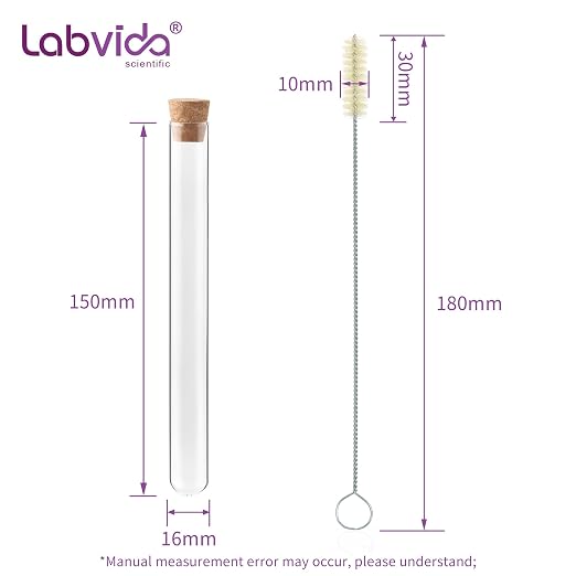 50-Pack 16ml(0.54oz) Glass Test Tubes - 20x100mm, Round Bottom, with Cork Stoppers & Brush. Ideal for Lab Experiments, Plant Propagation, Storage (Candies, Spices), Bath Salts, Home Decor