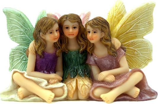 PRETMANNS Fairies for Fairy Garden Accessories Outdoor Indoor Miniature Garden Figurines Hand-Painted Resin Fairy Figures Set 3 Sitting Sisters Fairy Buddies | Hand-Painted Resin Figurines, Outdoor or Indoor Miniature Garden Accessories