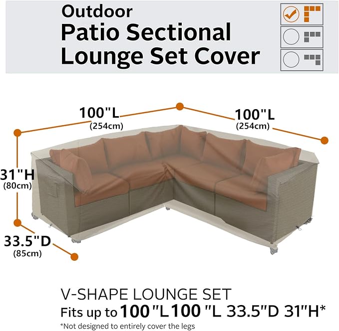 Outdoor Sectional Cover, Heavy Duty Patio Furniture Cover, 100"X100" Waterproof 600D Patio Sectional Protector, L-Shape Lawn Outdoor Furniture Covers