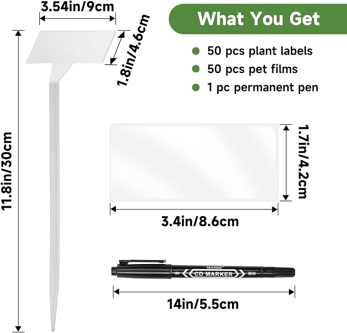 KINGLAKE Outdoor Large Plant Labels with PET Films - 50 Pcs Waterproof Tall Plastic Plant Tags Nursery Garden Labels 11.8" Plants Markers Name Tags for Outdoor Garden Vegetable with Permanent Pen