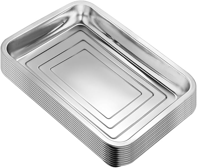 RooTrimmer 10 Pack Stainless Metal Trays, Stainless Steel Seed Starter Carry Tray for Nursery Seedling Pots Water Collection Transplantation (10.63 inch×14.17 inch, 1.18" Height)