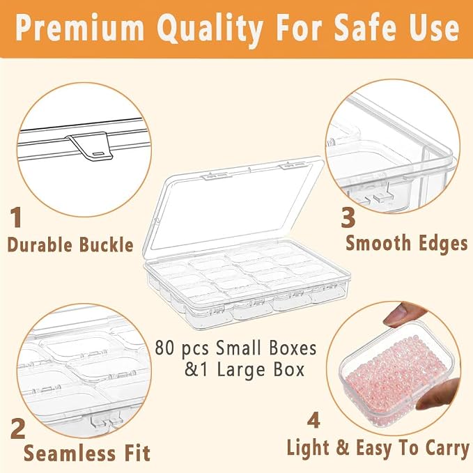 102pcs Bead Storage Containers, Bead Organizer Boxes And Craft Storage Boxes For Bracelet Making Diy Jewelry Craft Nails, Bracelets, Jewelry, Diamonds, Clay Beads, Screws(6 Pack 96pcs)