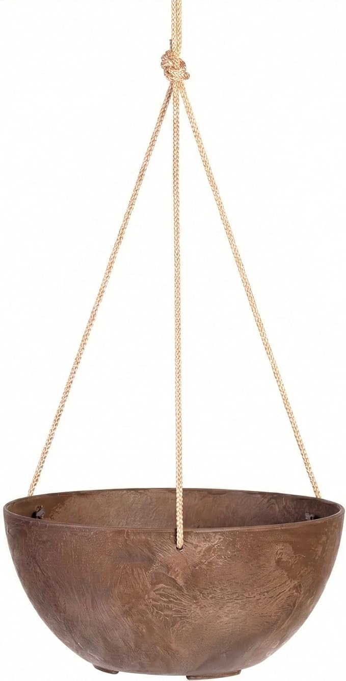 Root & Vessel Self Watering Hanging Planter for Indoor or Outdoor Plants, Unique Marbled Hanging Basket Made of Eco-Friendly Blend of Stone & Plastic, Rust, 12"