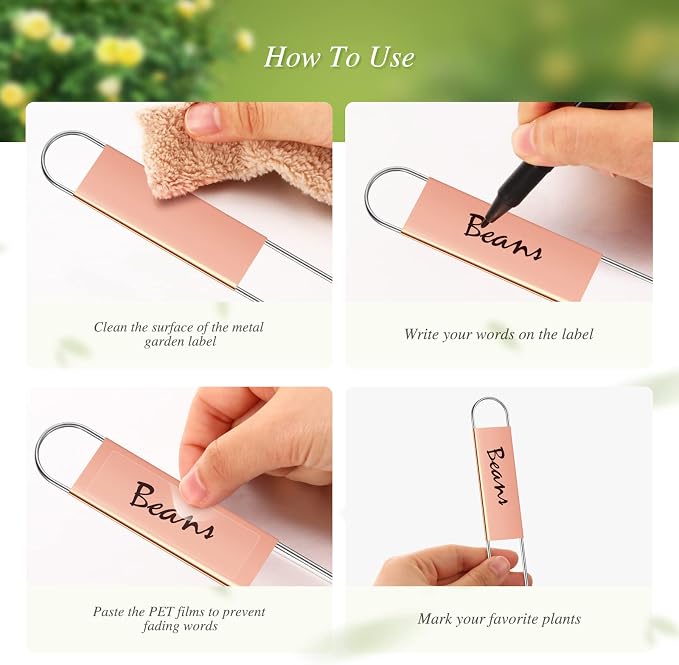 LEIFIDE 61 Pieces Metal Plant Tags Kit, 30 Pcs Copper Metal Plant Labels, 30 Rainproof PET Films, 1 Marker Pen, Reusable Garden Markers Nursery Tags(U Shape)