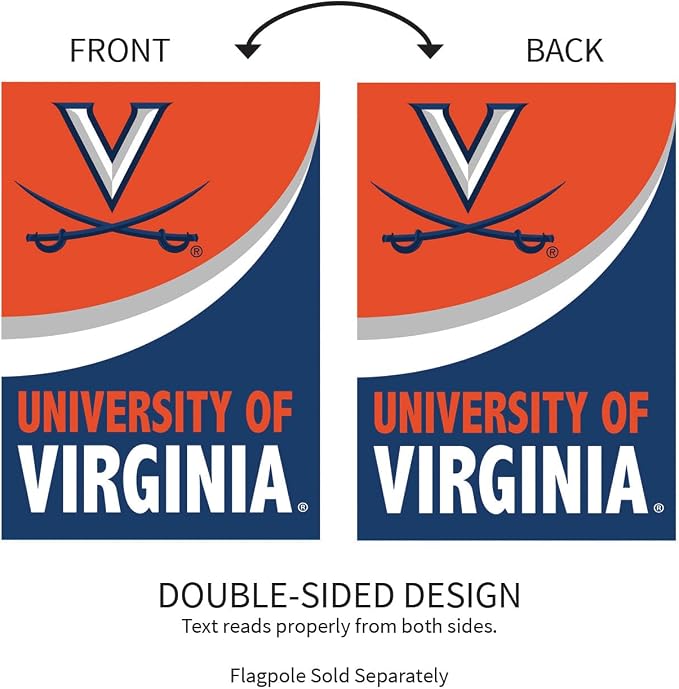 NCAA University of Virginia House Flag, 28 x 44, Double Sided Garden Flags for Outside, Outdoor College Flags & Banners for Gardens Patio, Indoor Wall Decor Flag for Room
