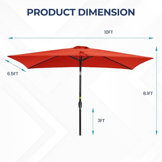 Wisteria Lane 6.5' x 10' Patio Umbrella, Rectangular Patio Umbrella, Metal Pole Square Outdoor Umbrella with Crank and Push Button Tilt, Large Outdoor Umbrella with Polyester Canopy