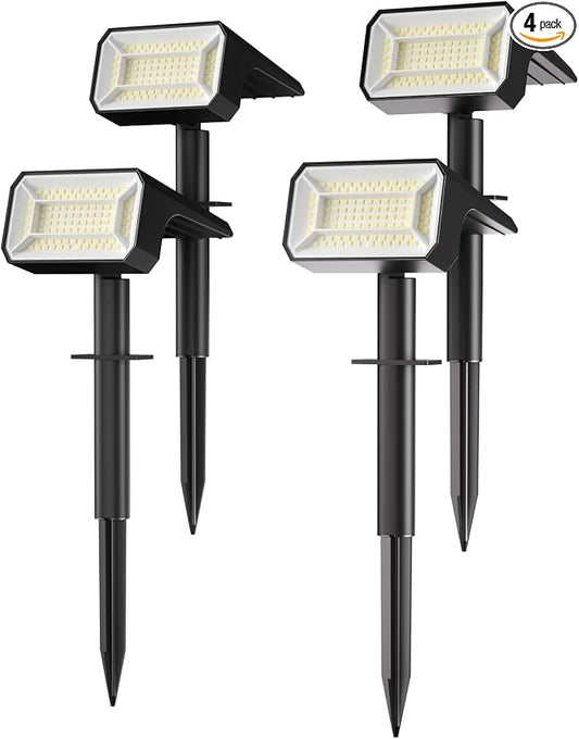 Fabrito 4 Pack Solar Spot Lights Outdoor Waterproof IP67, [108 LEDs, 4 Modes] Dusk to Dawn Spotlights with 1500mAh Battery for All Night, Landscape Lights for Tree, Yard, Pool, Pathway, Cool White