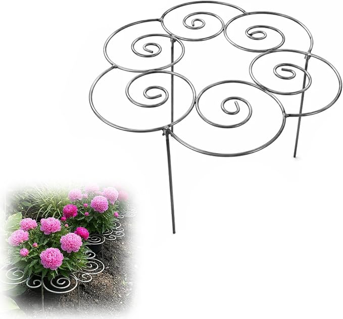 Peony Cages and Supports Support Rings Metal Garden Plant Support Cage Decorative Grow Through Flower Hoops for Peonies Dahlias Roses Hydrangeas Outdoor Plants (Silver,M - 1pcs)