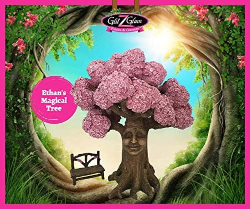 GlitZGlam Ethan's Magical Tree with Matching Bench for Enchanted Garden (9 Inch Tall) - Fairy Garden Accessory