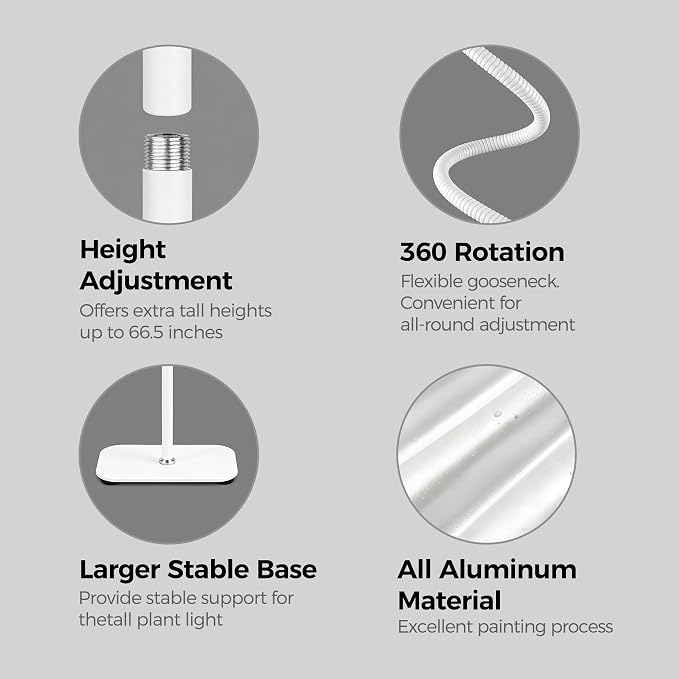 Plant Grow Light for Indoor,Full Spectrum Dual Heads Grow Light | 66.5in Extendable Stand,144 LEDs,10-Level Dimmable, Auto Timer, Adjustable Gooseneck Floor Lamp for Tall Large Plants