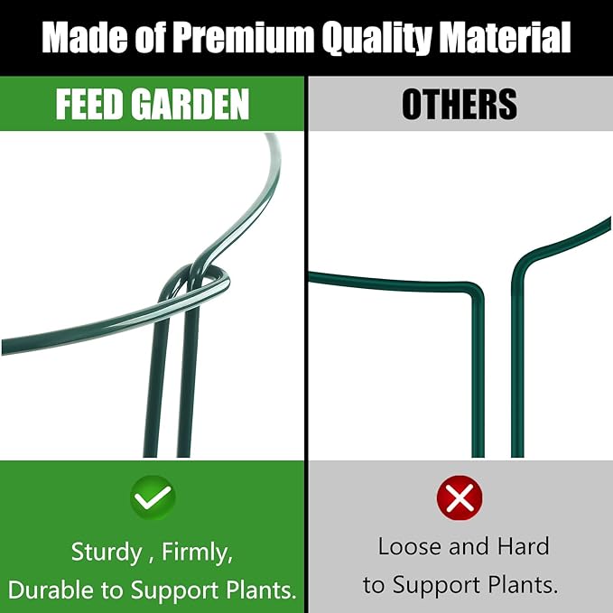 FEED GARDEN 8 Pack Peony Cages and Supports, Plant Support Stakes for Outdoor & Indoor Plants, 10" W x 16" H Half Round Garden Plant Support Rings for Peonies, Hydrangeas, Roses, Dahlias