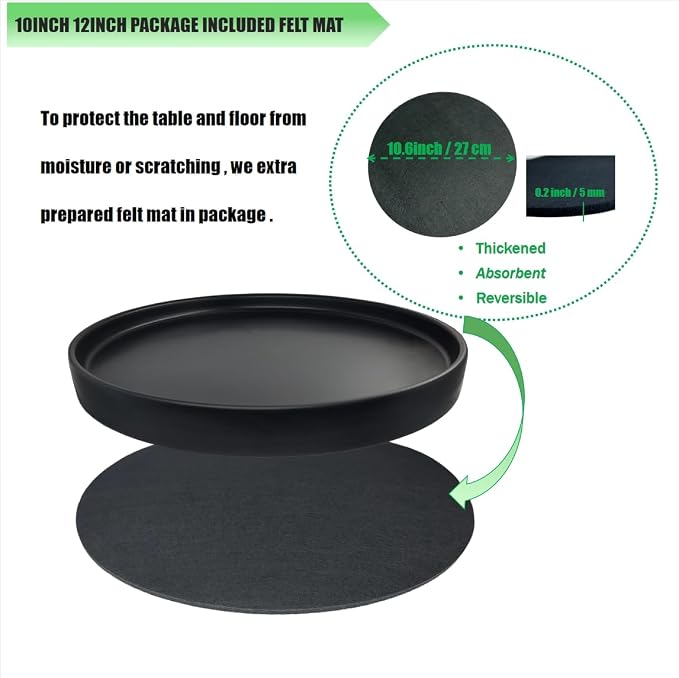 Yukfona Ceramic Plant Saucer Tray 1 Pcs 10 Inch Black, 10.83" OD x10.24 ID x1.1 Deep| Fits Flower pots Bottom≤ 10.24", Heavy Duty Glazed Round Planter Drip with Catch Basin for Indoor Outdoor Plants