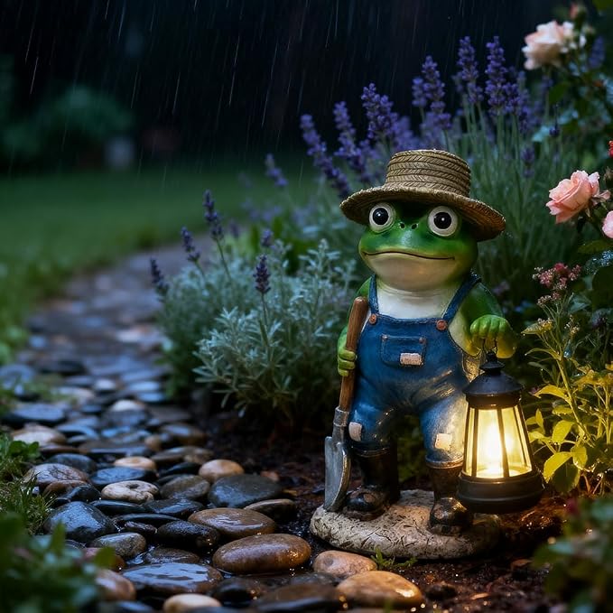 11'' Solar Frog Garden Decor Outdoor Statue with Lantern Gift Idea | Light Decorations for Yard Garden Patio Mom Gift