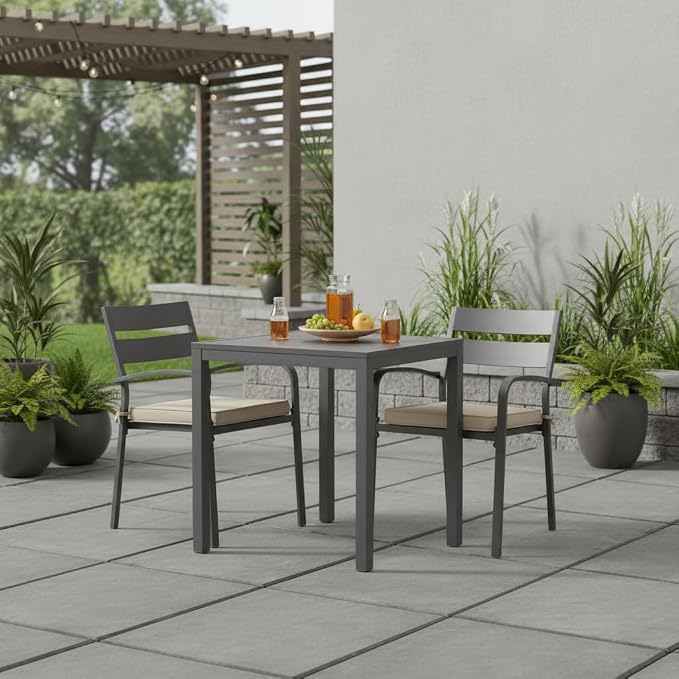 Sunbrella 18" x 18" Dining Chair Pad Cushion with Corded Edge, Soft Fiber Batting Insert, Removable Reversible Cover & Ties - Cast Ash