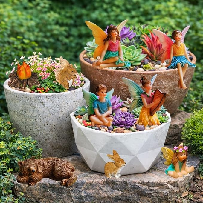 Mood Lab Fairy Garden Figurines - Camping Set (9 pcs) - Miniature Decorative Statues & Accessories - Outdoor & Indoor Garden Decor