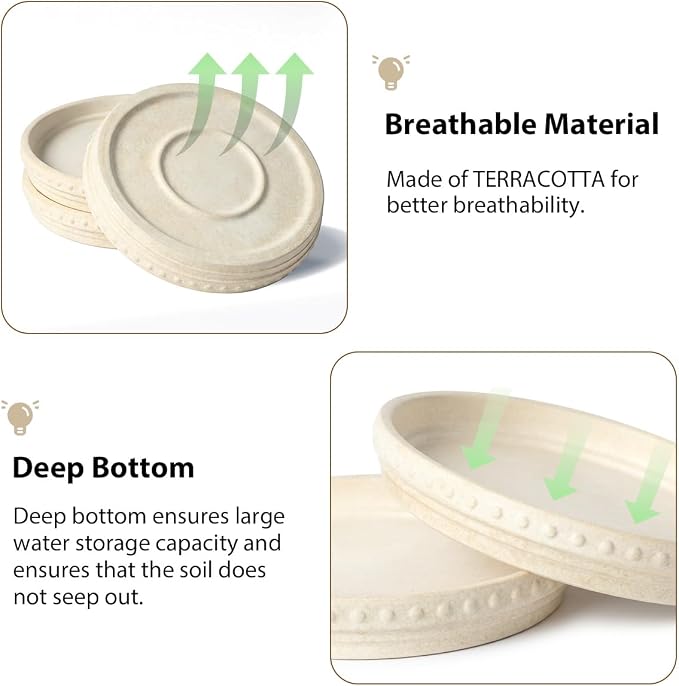 YBX 8-inch Plant Saucer Premium Terracotta Saucer Round Ceramic Plant Trays, Pack of 2 (Beige White)