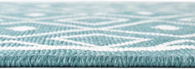 Unique Loom Outdoor Trellis Collection Area Rug - Kafes (7' 10" Square, Teal/ Ivory)