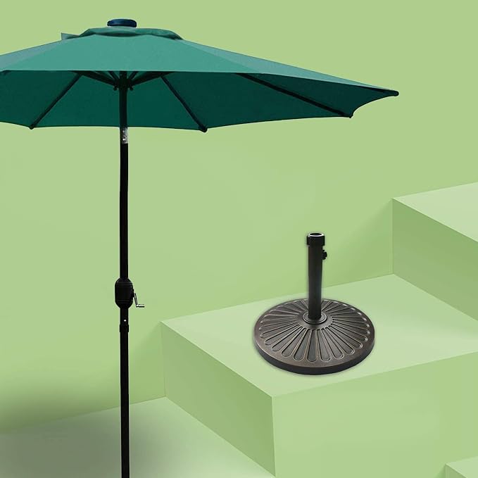 Sunnyglade 9' Patio Umbrella Outdoor Table Umbrella with 8 Sturdy Ribs (Dark Green) | 18" 30.2-lbs Heavy Duty Round Antiqued Umbrella Base, Bronze