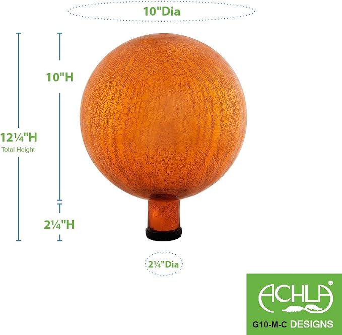 Achla Designs 10-Inch Crackle Gazing Globe Ball, Mandarin