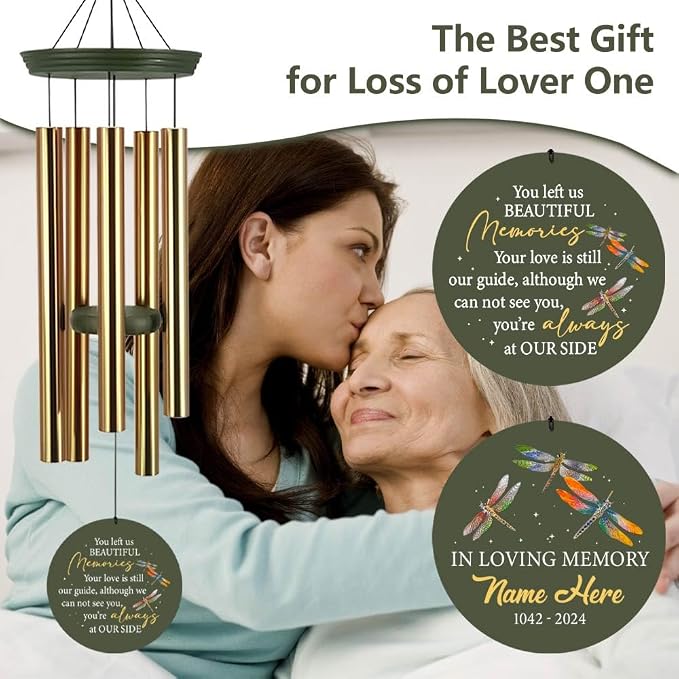 ASTARIN Memorial Dragonflies 36" Wind Chimes, Personalized Name Sympathy Wind Chime, in Memory of Loss Mom Loved One, Large Deep Tone Bereavement Windchimes for Patio Clearance(Produced in Texas)